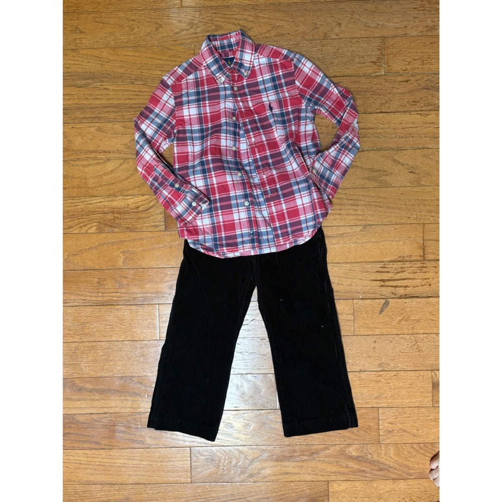 Polo Ralph Lauren Toddler 3T Outfit Set Plaid Shirt Sweater Corduroy Pants - Picture 5 of 9